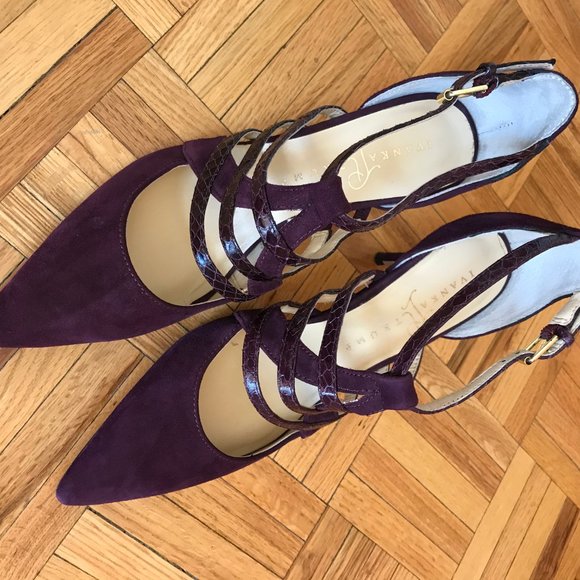 Sandale de soirée suède et cuir luisant bourgogne - Picture 1 of 6